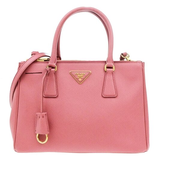 PRADA Logo Saffiano 2Way Shoulder Hand Bag Leather Pink GHW 21YH040 - Picture 1 of 16